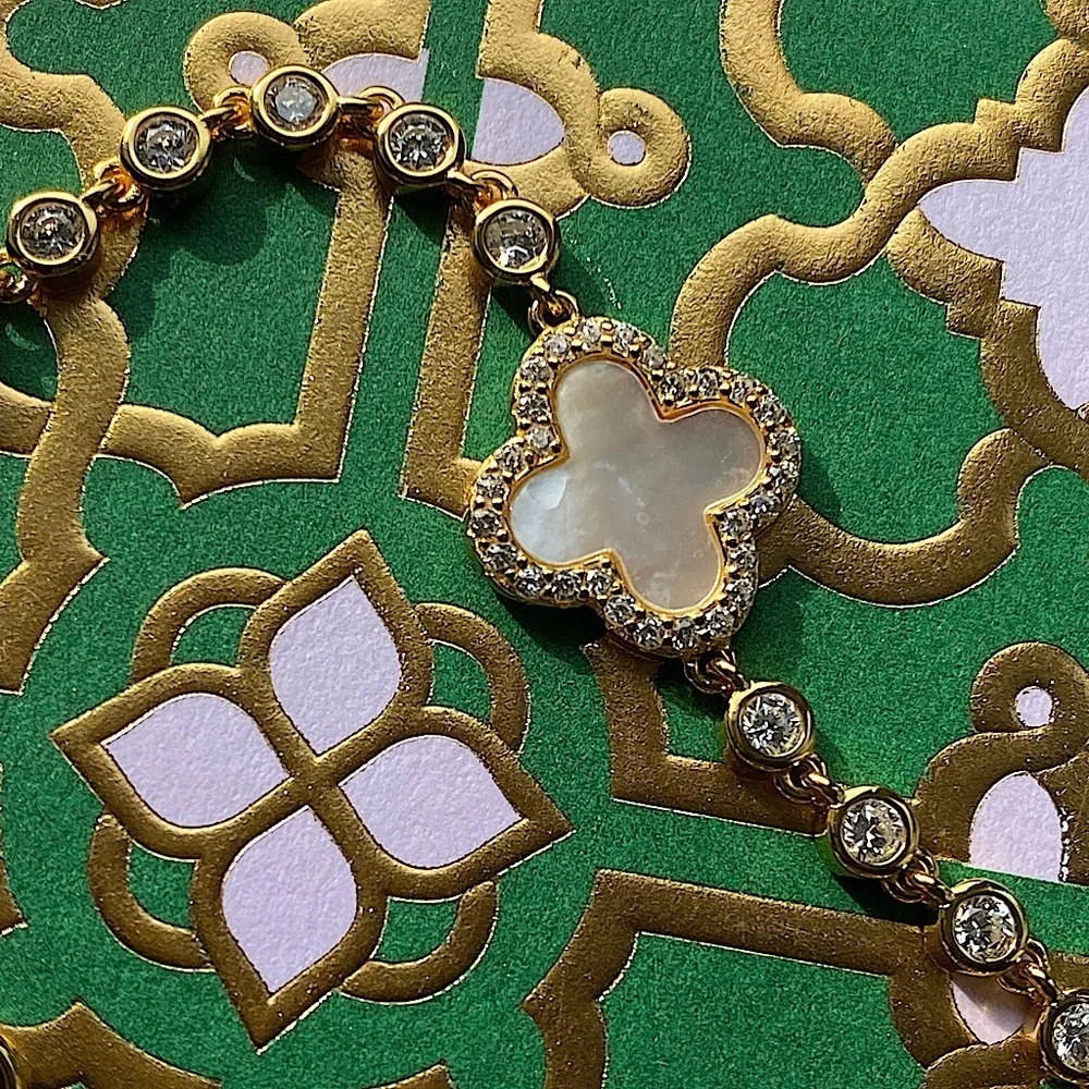 18k gold plated 925 sterling silver mother of Pearl clover bracelet